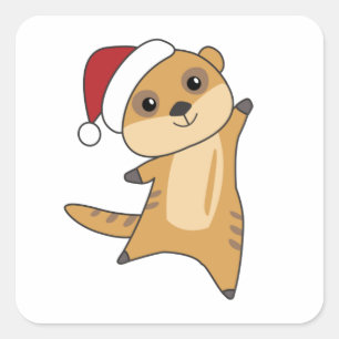 Pegatina Cuadrada Navidades de Meerkat Nieve Animales De Invierno