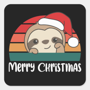 Pegatina Cuadrada Navidades de Merry Christmas Retro Sloth