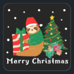Pegatina Cuadrada Navidades de Merry Christmas Sloth<br><div class="desc">Regalo de navidades perezosos de navidad</div>
