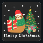 Pegatina Cuadrada Navidades de Merry Christmas Sloth<br><div class="desc">Regalo de navidades perezosos de navidad</div>