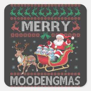 Pegatina Cuadrada Navidades de Merry MooDengmas Moo Deng Santa Hippo