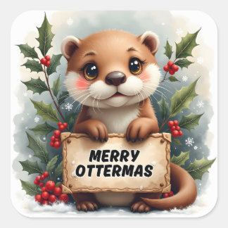 Pegatina Cuadrada Navidades de Merry Ottermas