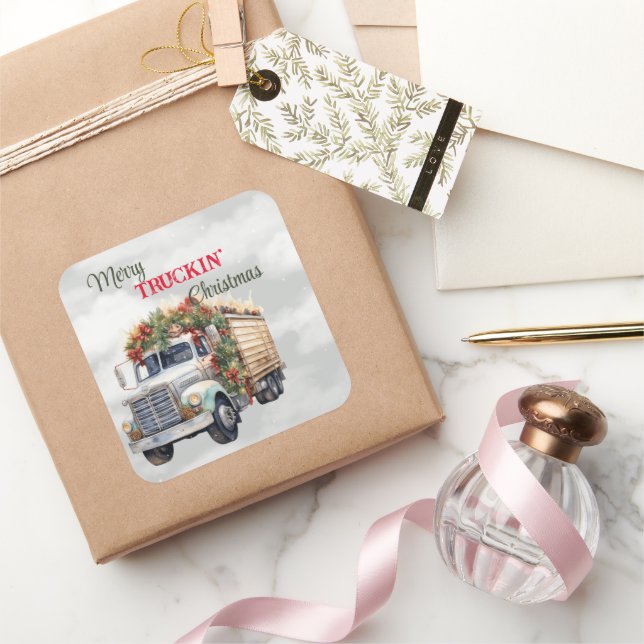 Pegatina Cuadrada Navidades de Merry Truckin (Regalar)