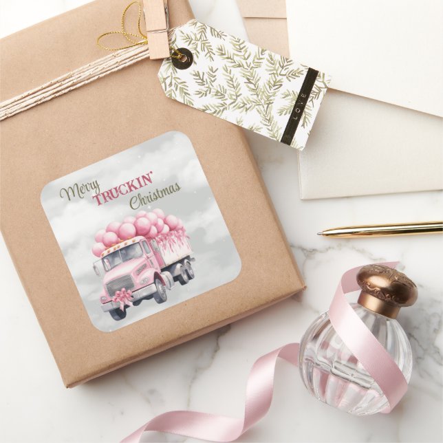 Pegatina Cuadrada Navidades de Merry Truckin (Regalar)