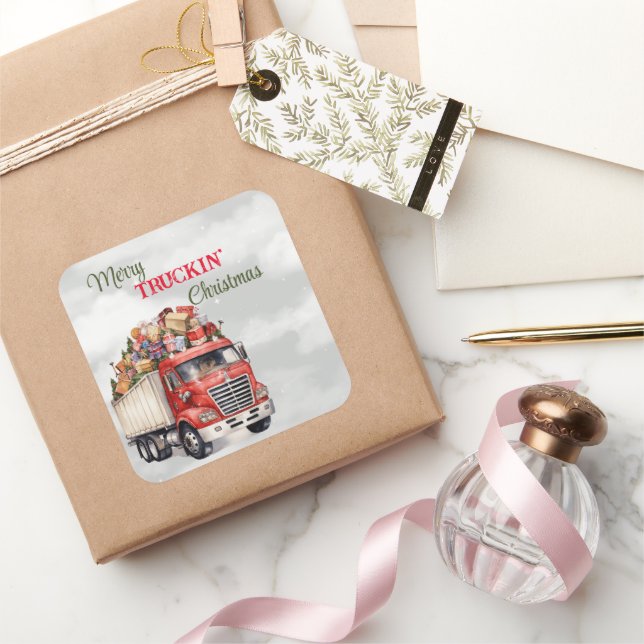 Pegatina Cuadrada Navidades de Merry Truckin (Regalar)