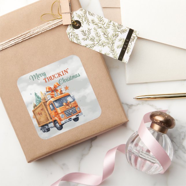 Pegatina Cuadrada Navidades de Merry Truckin (Regalar)
