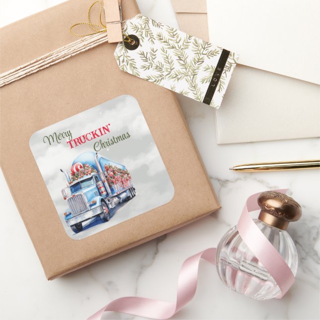 Pegatina Cuadrada Navidades de Merry Truckin (Regalar)