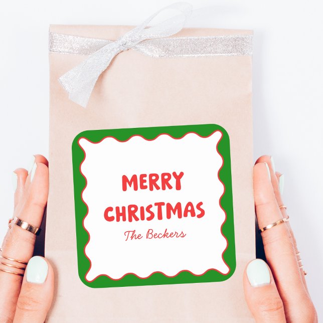 Pegatina Cuadrada Navidades de Moda de Personalizados rojos y verdes (Subido por el creador)