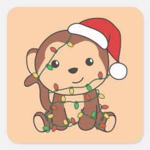 Pegatina Cuadrada Navidades de monos Animales de Invierno Monkeys Sq