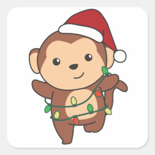 Pegatina Cuadrada Navidades de monos Animales de Invierno Monkeys Sq