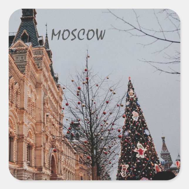 Pegatina Cuadrada Navidades de Moscú (Anverso)