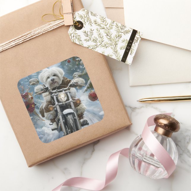 Pegatina Cuadrada Navidades de motocicletas Coton De Tulear (Regalar)