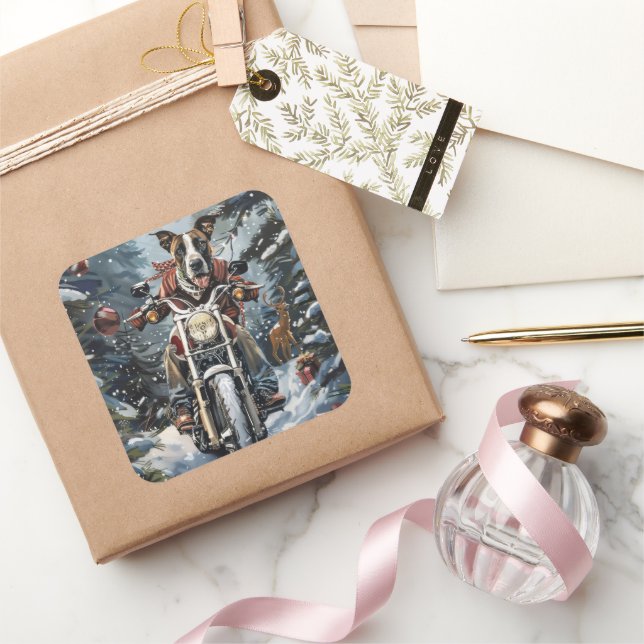 Pegatina Cuadrada Navidades de motocicletas Great Dane Dog Riding (Regalar)