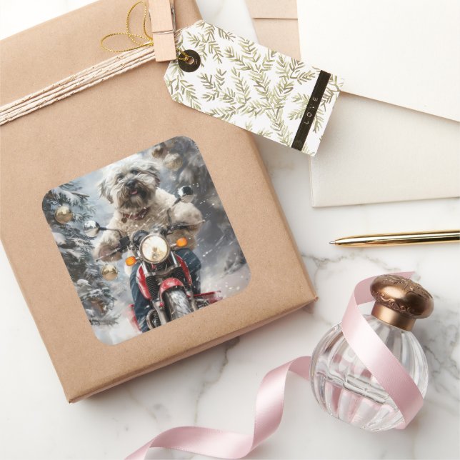 Pegatina Cuadrada Navidades de motociclismo de perros de La Habana (Regalar)