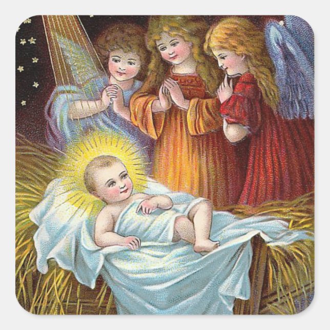 Pegatina Cuadrada navidades de "Natividad Escena" (Anverso)