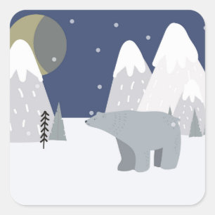 Pegatina Cuadrada Navidades de Nieve de Oso Polar