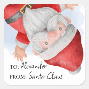 Pegatina Cuadrada Navidades de niños de Santa Claus