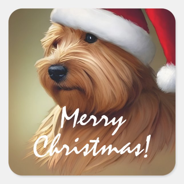 Pegatina Cuadrada Navidades de Norfolk Terrier (Anverso)