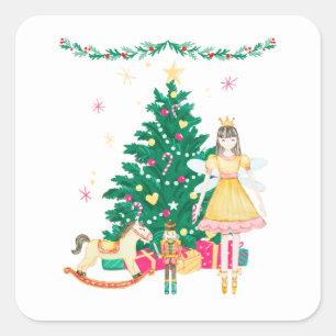 Pegatina Cuadrada Navidades de Nutcracker Ballerina