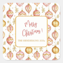 Pegatina Cuadrada Navidades de Ornamentos de Oro Rosa