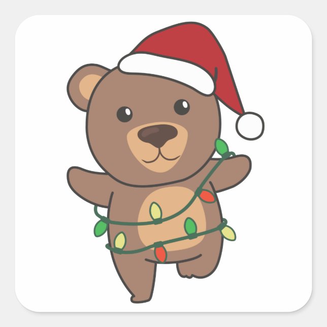 Pegatina Cuadrada Navidades de oso Animales de invierno beben Pegati (Anverso)