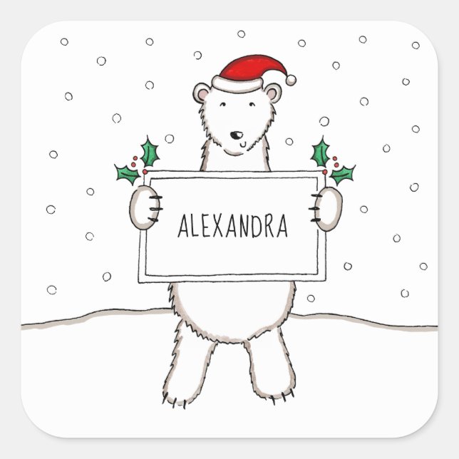 Pegatina Cuadrada Navidades de oso polar Navidades personalizados (Anverso)