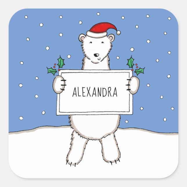 Pegatina Cuadrada Navidades de oso polar Navidades personalizados (Anverso)