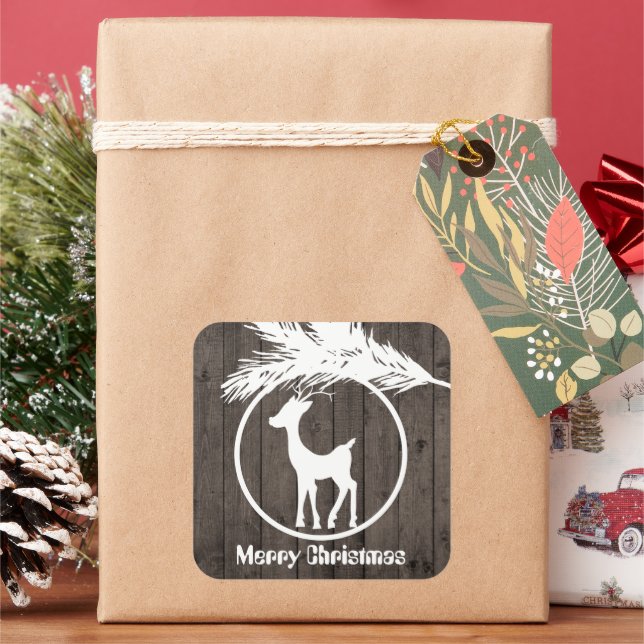 Pegatina Cuadrada Navidades de país bombilla de renos agregar pegati (Vacaciones)