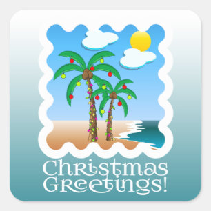 Pegatina Cuadrada Navidades de Palm Lights Beach