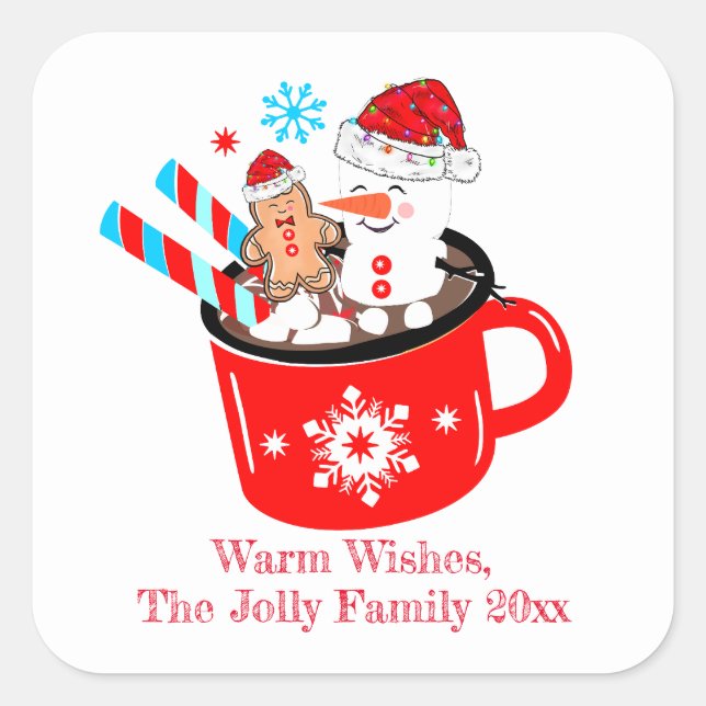 Pegatina Cuadrada Navidades de pan de jengibre de chocolate caliente (Anverso)