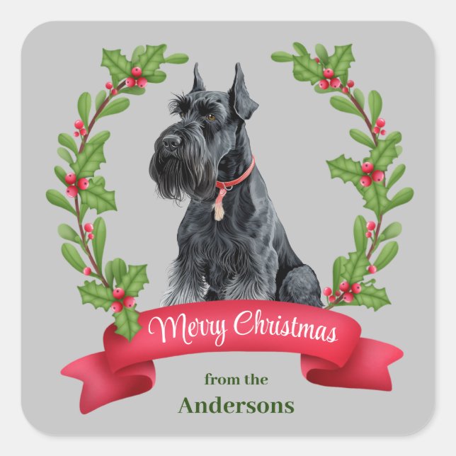 Pegatina Cuadrada Navidades de pancartas del gigante Schnauzer Dog H (Anverso)