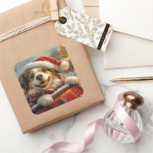 Pegatina Cuadrada Navidades de Pascua de Pastores de Perro Anatolia