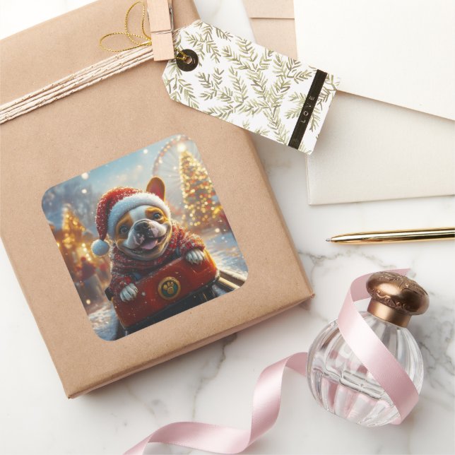 Pegatina Cuadrada Navidades de Pascua de Perro Bull Terrier (Regalar)
