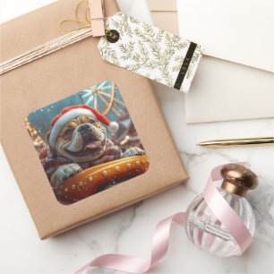 Pegatina Cuadrada Navidades de Pascua de Perro Bullmastiff