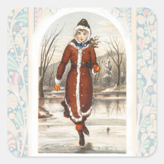 Pegatina Cuadrada Navidades de patinaje sobre hielo (1865-1899)