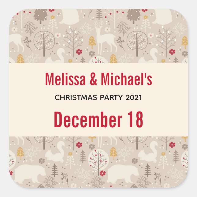 Pegatina Cuadrada Navidades de patrones nórdicos de animales de la T (Anverso)