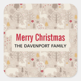 Pegatina Cuadrada Navidades de patrones nórdicos de animales de la T