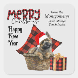 Pegatina Cuadrada Navidades de Perro de Cairn Terrier con leche de b