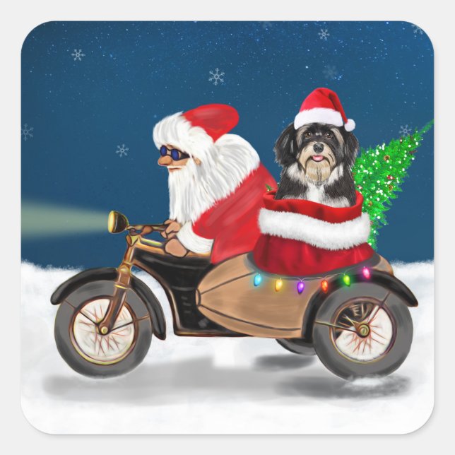 Pegatina Cuadrada Navidades de perro de La Habana Santa Claus (Anverso)