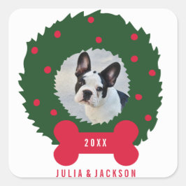 Pegatina Cuadrada Navidades de Perro Divertido cortaron con foto de