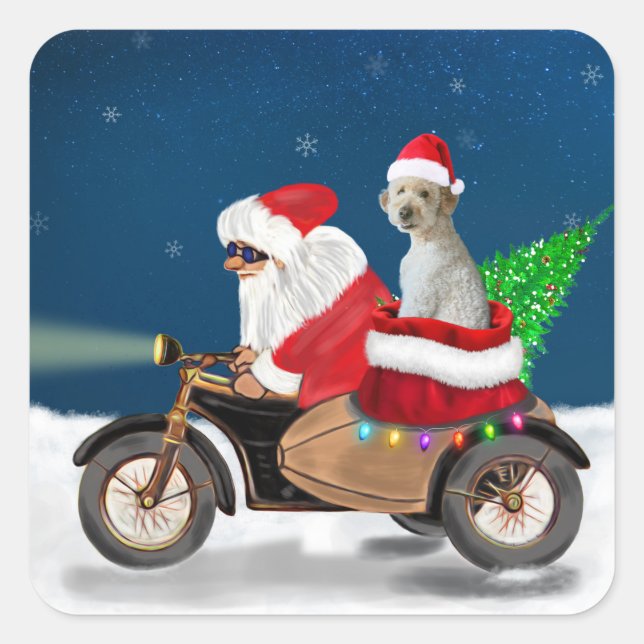 Pegatina Cuadrada Navidades de perro Goldendoodle Santa Claus Throw  (Anverso)