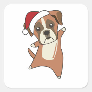 Pegatina Cuadrada Navidades de perros boxeadores niegan a perros de