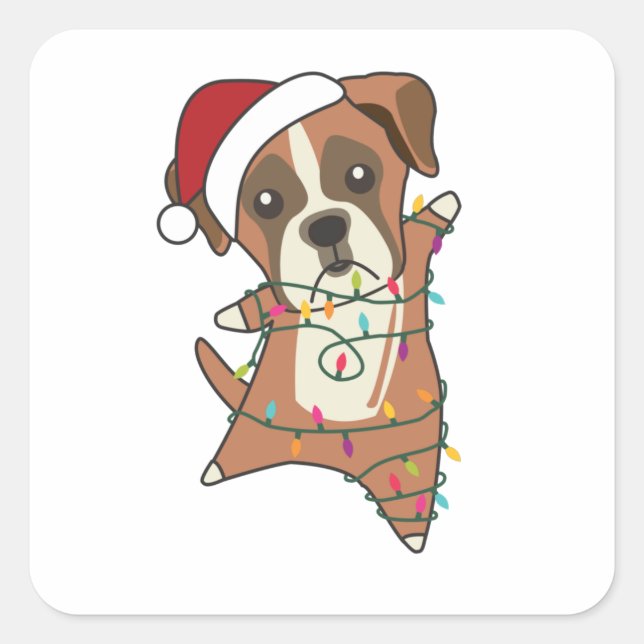 Pegatina Cuadrada Navidades de perros boxeadores niegan a perros de  (Anverso)