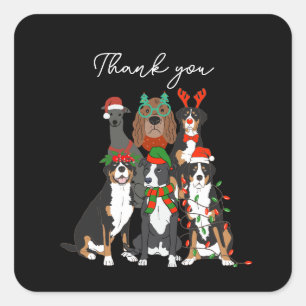 Pegatina Cuadrada Navidades de perros lindos gracias Holiday