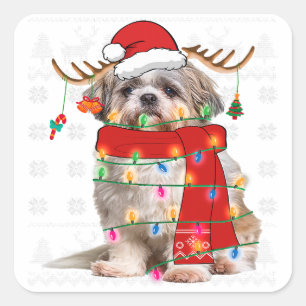 Pegatina Cuadrada Navidades de perros shih tzu iluminan a divertida
