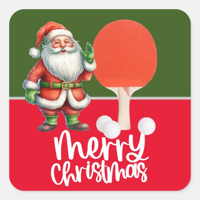 Pegatina Cuadrada Navidades de Ping Pong con Santa Claus (Anverso)