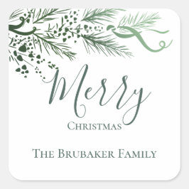 Pegatina Cuadrada Navidades de pino de mano moderna y personalizada