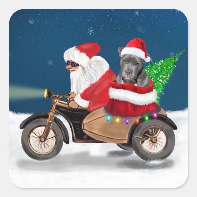 Pegatina Cuadrada Navidades de Pitbull Dog (Anverso)
