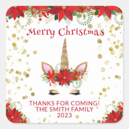 Pegatina Cuadrada Navidades de Poinsettia Unicornio a favor del Part