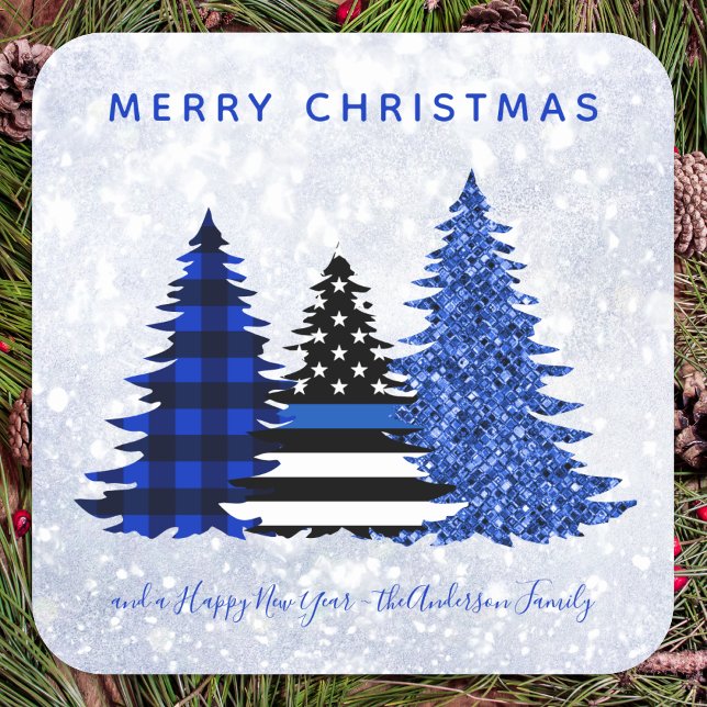 Pegatina Cuadrada Navidades de policía Purpurina de línea azul delga (Subido por el creador)